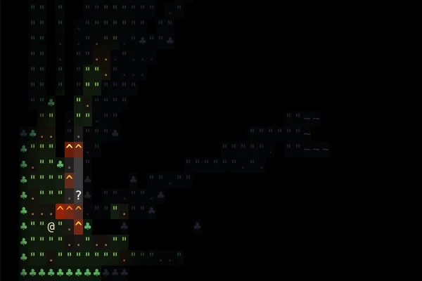 Fire burning in red and orange through dry grass at night, a few cells from the player.